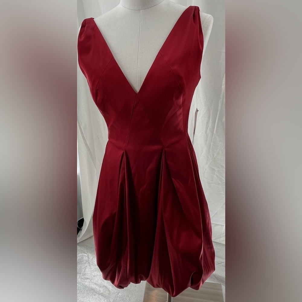 Maggy London Red Satin Halter Dress with Pockets